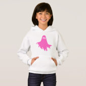 White Hoodie with Pink Ghost – Cute & Cozy Graphic (Voorkant volledig)
