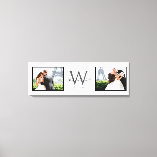 White Horizontal 2 Photo Monogram Wedding Keepomwi Canvas Afdruk (Voorkant)