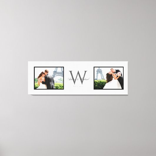 White Horizontal 2 Photo Monogram Wedding Keepomwi Canvas Afdruk (Voorkant)