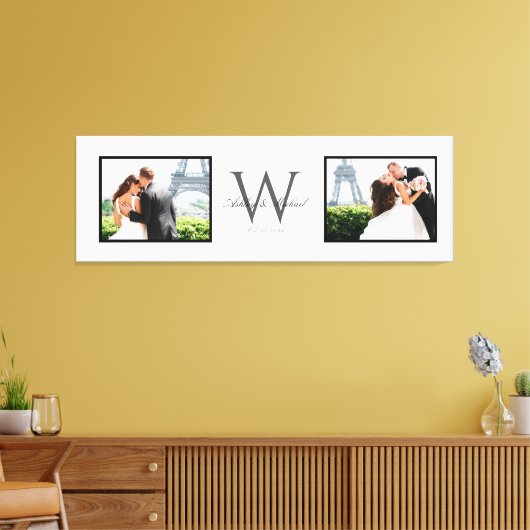 White Horizontal 2 Photo Monogram Wedding Keepomwi Canvas Afdruk (Insitu (Woonkamer))