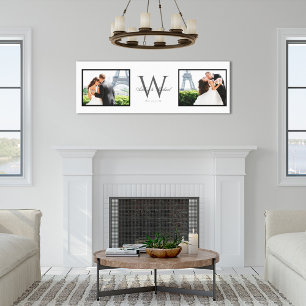 White Horizontal 2 Photo Monogram Wedding Keepomwi Canvas Afdruk