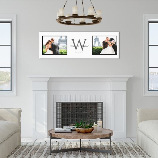 White Horizontal 2 Photo Monogram Wedding Keepomwi Canvas Afdruk