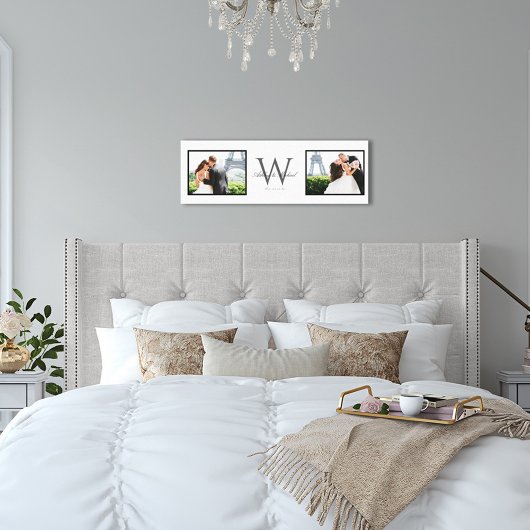 White Horizontal 2 Photo Monogram Wedding Keepomwi Canvas Afdruk