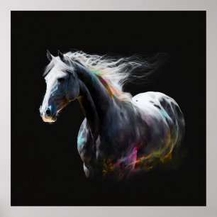 White Horse, Abstracte kleuren, Art Print Wall