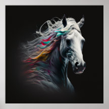 White Horse, Abstracte kleuren, Art Print Wall