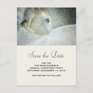 White Horse and Bird in a Snowfall Save the Date Aankondigingskaart