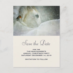 White Horse and Bird in a Snowfall Save the Date Aankondigingskaart