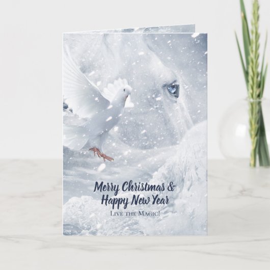 White Horse and Dove on Ice, sprookje Kerstmis - Feestdagen Kaart (Voorkant)