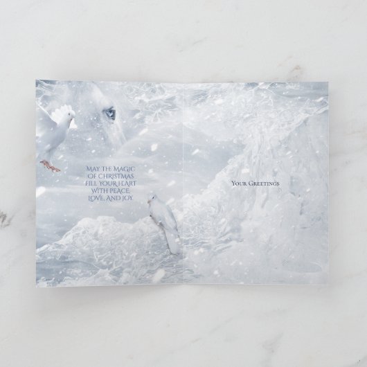 White Horse and Dove on Ice, sprookje Kerstmis - Feestdagen Kaart (Binnen)