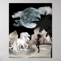 White Horse and Girl met Heart Full Moon Beach