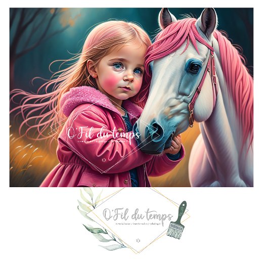 White horse and Little Cutie in a pink coat v2 Tissuepapier