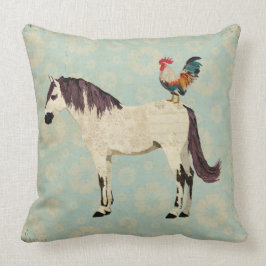 White Horse and Rooster Pillow Kussen
