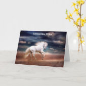 White Horse bij Sunset on Beach Wenskaart Kaart (Gele Bloem)