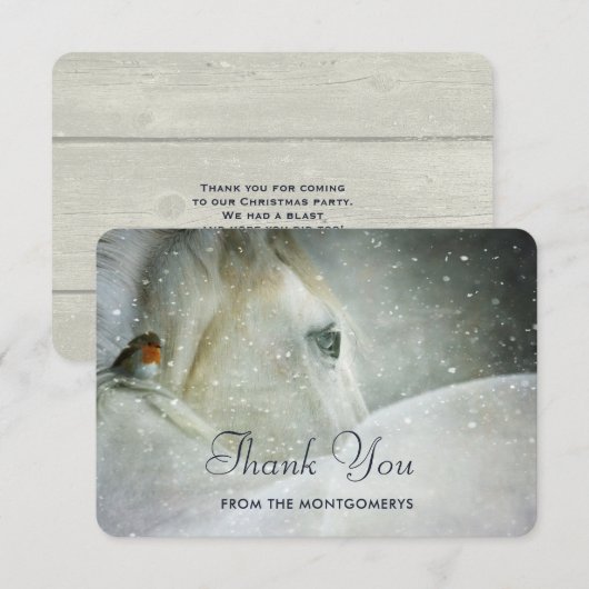 White Horse & Bird in a Winter Snowfall Bedankt (Voorkant / Achterkant)