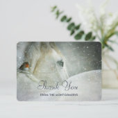 White Horse & Bird in a Winter Snowfall Bedankt (Staand voorkant)