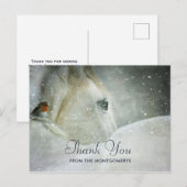 White Horse & Bird in a Winter Snowfall Bedankt Briefkaart (Voorkant / Achterkant)