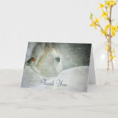 White Horse & Bird in a Winter Snowfall Bedankt Kaart (Gele Bloem)