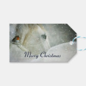 White Horse & Bird in a Winter Snowfall Kerstmis Cadeaulabel (Voorkant (Horizontaal))