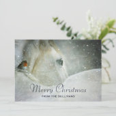 White Horse & Bird in a Winter Snowfall Kerstmis Feestdagenkaart (Staand voorkant)