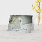 White Horse & Bird in a Winter Snowfall Kerstmis Kaart (Gele Bloem)