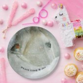 White Horse & Bird in a Winter Snowfall Kerstmis Papieren Bordje (Feest)