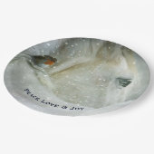 White Horse & Bird in a Winter Snowfall Kerstmis Papieren Bordje (Gekanteld)