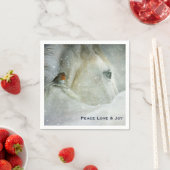 White Horse & Bird in a Winter Snowfall Kerstmis Servet (Insitu)