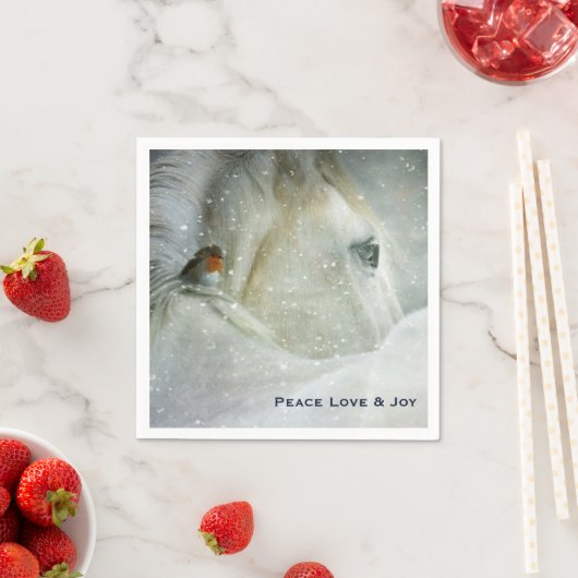 White Horse & Bird in a Winter Snowfall Kerstmis Servet (Insitu)