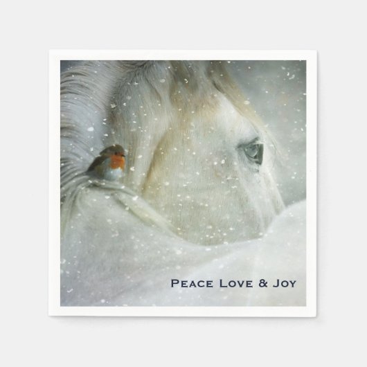White Horse & Bird in a Winter Snowfall Kerstmis Servet (Voorkant)