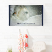 White Horse & Bird in a Winter Snowfall Kerstmis Spandoek (Insitu)