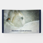 White Horse & Bird in a Winter Snowfall Kerstmis Spandoek (Horizontaal)