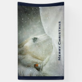 White Horse & Bird in a Winter Snowfall Kerstmis Spandoek (Verticaal)