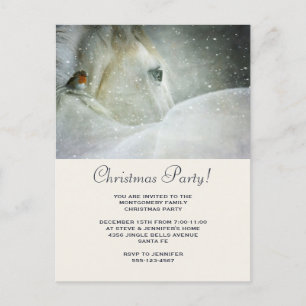 White Horse & Bird in a Winter Snowfall Kerstmis Uitnodiging Briefkaart