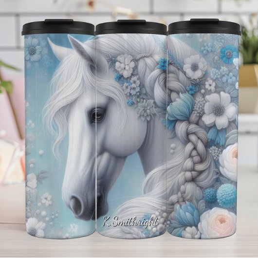 White Horse Blue Floral Elegance Thermosbeker