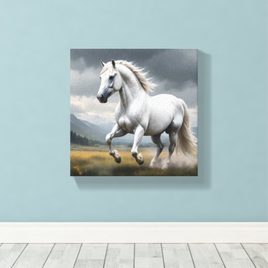 White Horse Canvas Afdruk (Insitu (Houten vloer))