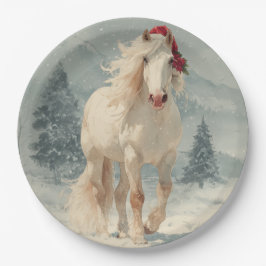 White Horse Christmas Paper Plate Papieren Bordje