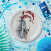 White Horse Christmas Paper Plate Papieren Bordje (Feest)