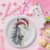 White Horse Christmas Paper Plate Papieren Bordje (Feest)