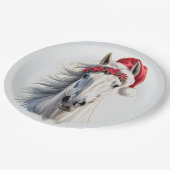 White Horse Christmas Paper Plate Papieren Bordje (Gekanteld)