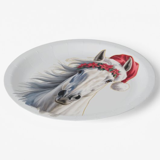 White Horse Christmas Paper Plate Papieren Bordje (Gekanteld)
