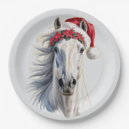 White Horse Christmas Paper Plate Papieren Bordje