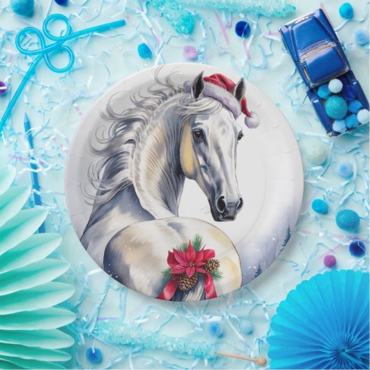 White Horse Christmas Paper Plate Papieren Bordje (Feest)