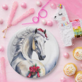 White Horse Christmas Paper Plate Papieren Bordje (Feest)