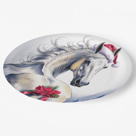 White Horse Christmas Paper Plate Papieren Bordje (Gekanteld)