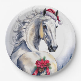 White Horse Christmas Paper Plate Papieren Bordje