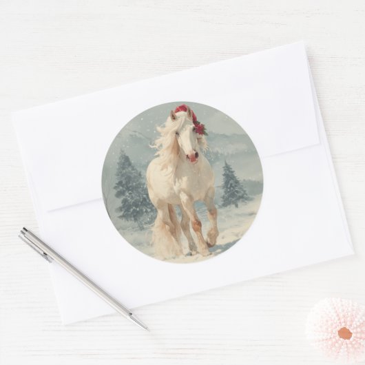 White Horse Christmas Sticker (Envelop)