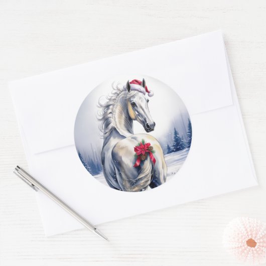 White Horse Christmas Sticker (Envelop)