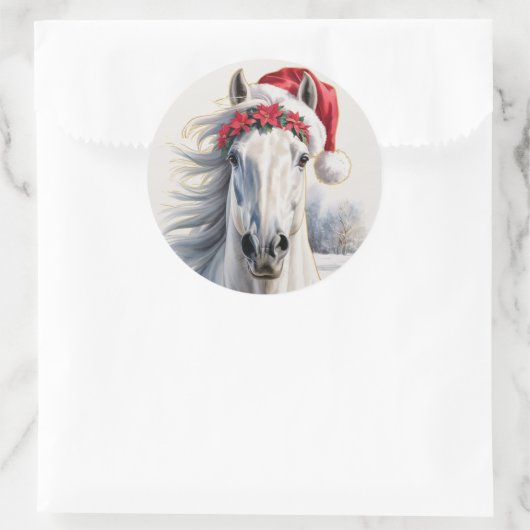 White Horse Christmas Sticker (Tas)