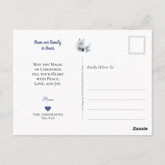 White Horse & Dove on Ice, Feestdagen Winter Magic Briefkaart (Achterkant)