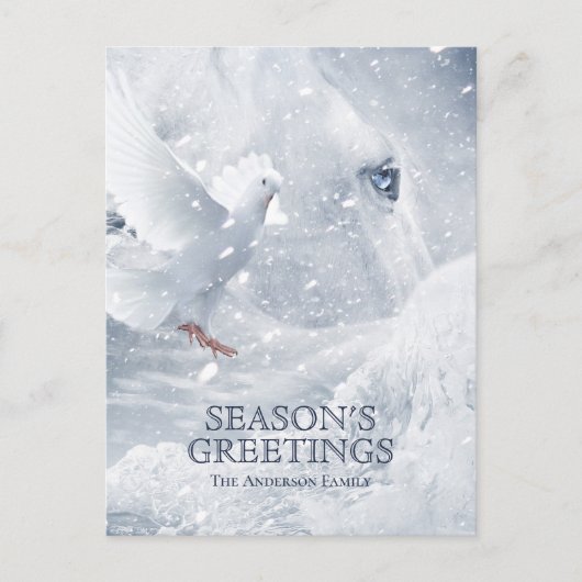 White Horse & Dove on Ice, Feestdagen Winter Magic Briefkaart (Voorkant)